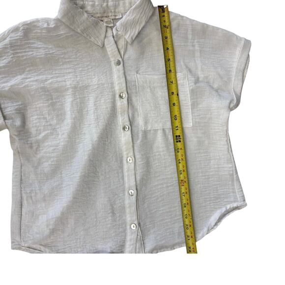 Monteau Los Angeles Sz Med Womens White Linen with Pearl Buttons Shirt - Picture 6 of 7